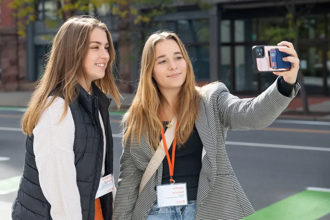 Students taking a selfie.