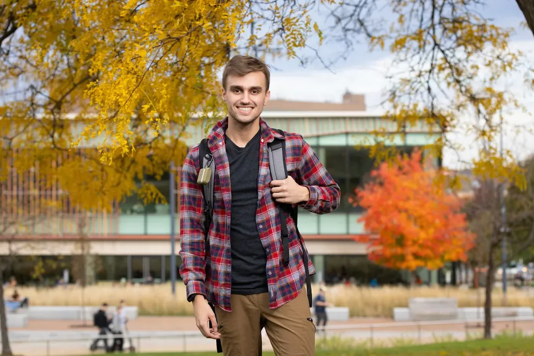A person standing on campus.