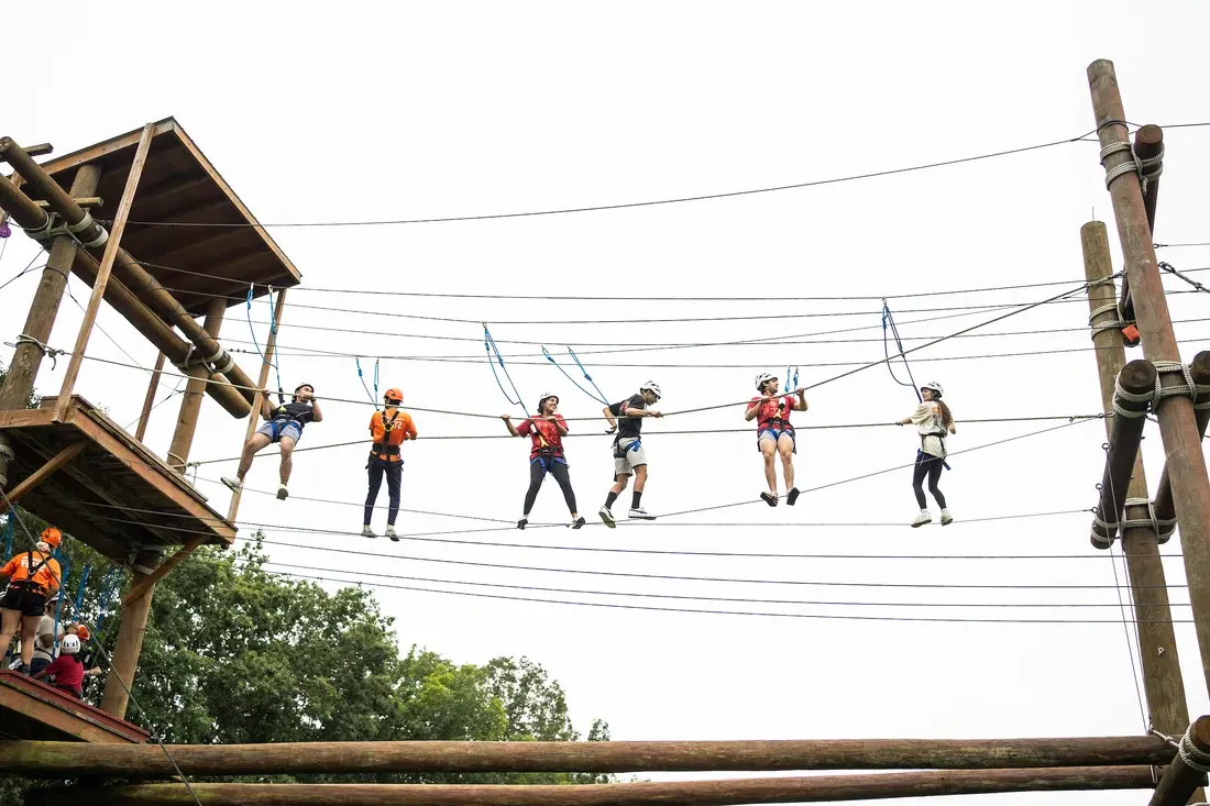 Students on rope course.